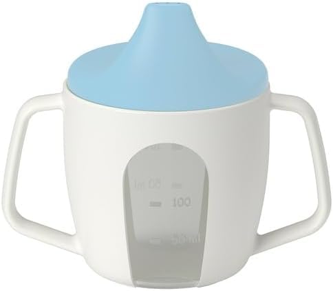 IKEA BÖRJA Training beaker, 2 Feeding spoon and baby spoon  & 2 Plate/bowl, white/blue,
