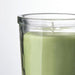 Close-up of unused green candle in clear glass with thick rim and base – 50582053