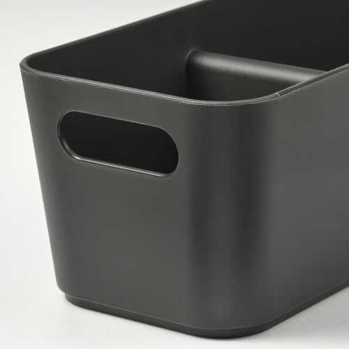 Black storage bin with a handle on a white background