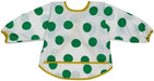 IKEA KLADDIG bib in white with green dots, long sleeves, and yellow trim—easy-care design for toddlers – 70607142.
