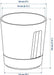 IKEA VÅRDTRÄD plant pot diagram—shows container dimensions with 19 cm height, 18 cm top diameter, and 13 cm bottom diameter; inner diameter marked as 14 cm, ideal for fitting standard plant sizes – 80570869.