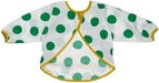 IKEA KLADDIG bib in white with green polka dots, yellow trim, and side ties—ideal for mealtime or play messes – 70607142.