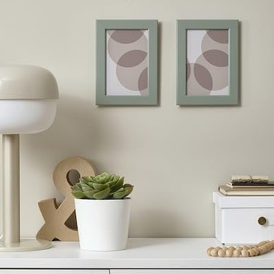 IKEA Frame, light grey-green, 10x15 cm with Adhesive hook for frame, white