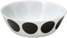 IKEA OFTAST bowl in white featuring a subtle black dot pattern encircling the outer rim—measures 15 cm (6") in diameter; crafted from tempered glass, offering durability and scratch resistance while maintaining a lightweight design. Sleek monochrome styling complements modern and minimal kitchen aesthetics –10608267