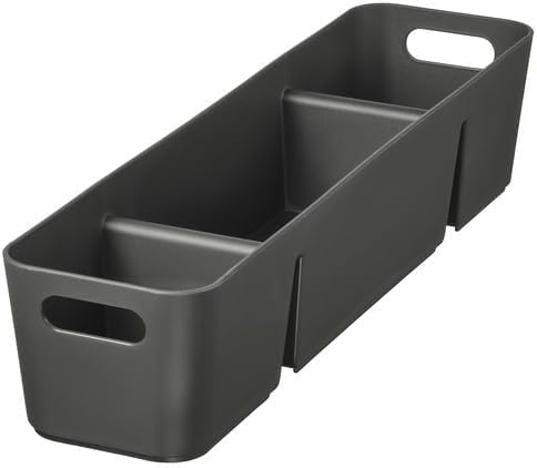 Black storage bin with handles on a white background