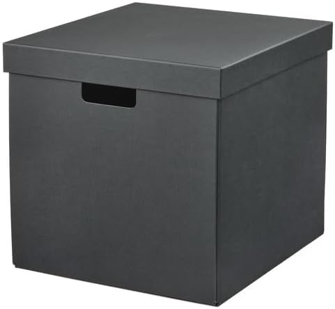 IKEA FJÄDERHARV storage box with lid in anthracite—large rectangular design with front cut-out handle, ideal for storing clothes, gadgets, or hobby items; fits neatly in KALLAX shelves – 50596922.