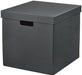 IKEA FJÄDERHARV storage box with lid in anthracite—large rectangular design with front cut-out handle, ideal for storing clothes, gadgets, or hobby items; fits neatly in KALLAX shelves – 50596922.