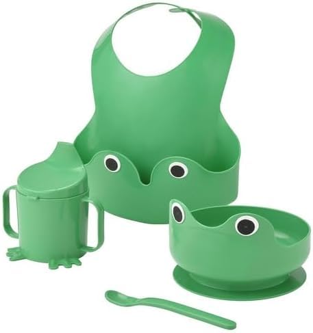 IKEA Bib, multicolour with 4-piece eating set, bright green