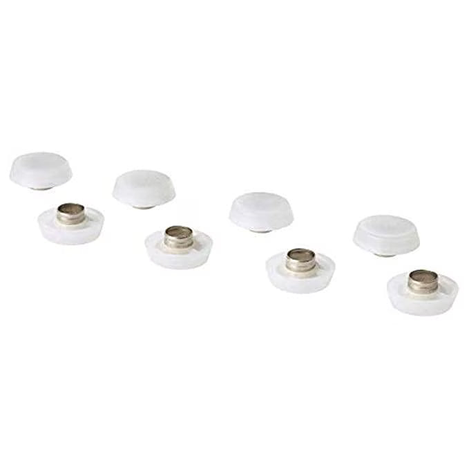 KEA FIXA transparent floor protector with rivet attached to wooden furniture leg close-up #80389172