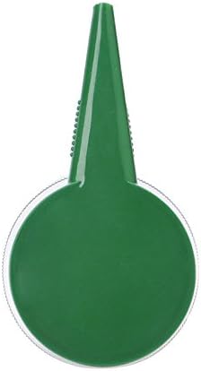 Green plastic tool with a circular head and handle on a white background