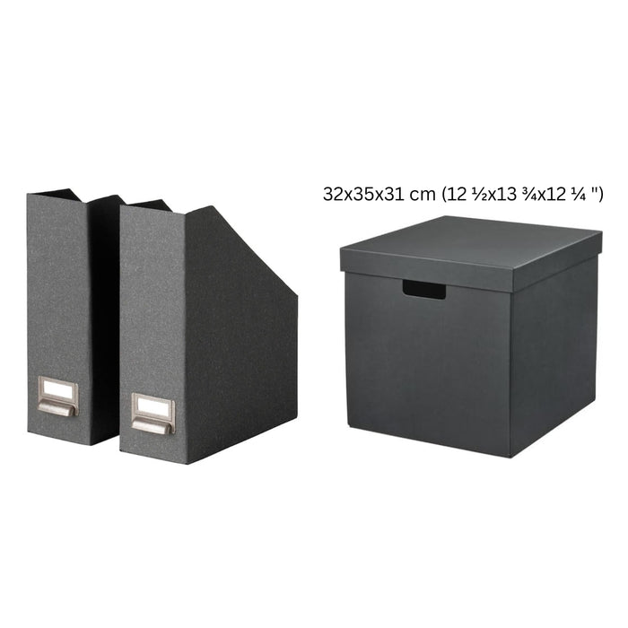 IKEA  Magazine file, dark grey ( 2 pack ) with  Storage box with lid