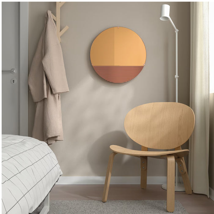 Ikea SKOGSGRÄNSEN Decorative Mirror — Copper-Colour, 50cm | Rose-Gold Wall Décor with VINARN Washcloth, Light Yellow, 30x30 cm