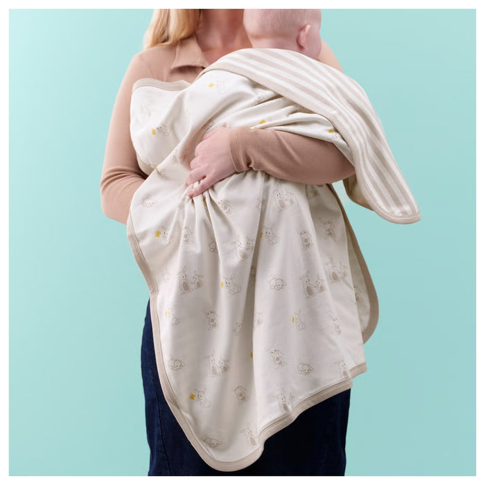 Ikea LEN Baby Blanket with JÄTTELIK Hooded Towel, Bunny/Dinosaur Pattern, White/Blue, 80x100 cm and 140x70 cm