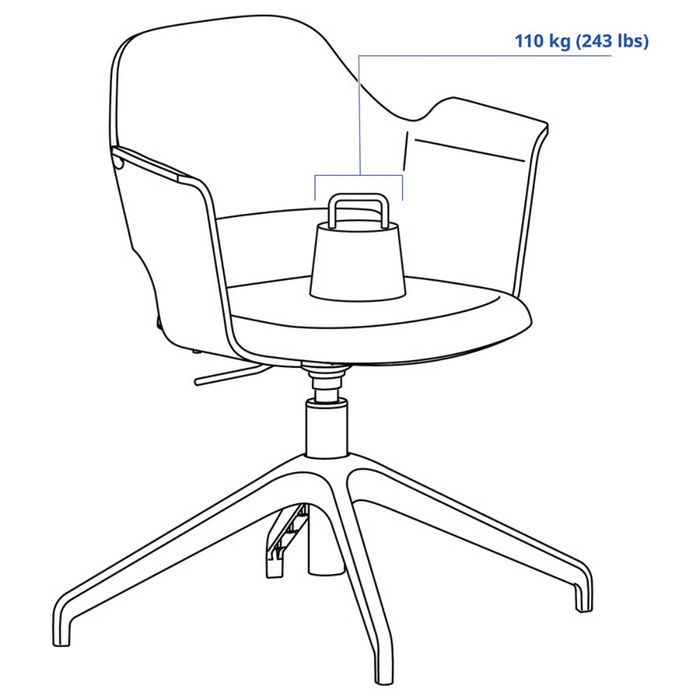 Line drawing of a chair with weight limit label