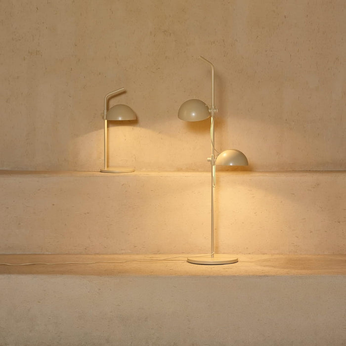 IKEA SOMMARLANKE decorative table lamp in beige with dome-shaped shade and slender stand; warm ambient glow on stepped surface against neutral wall – ideal for cozy indoor lighting and modern decor - 20544821