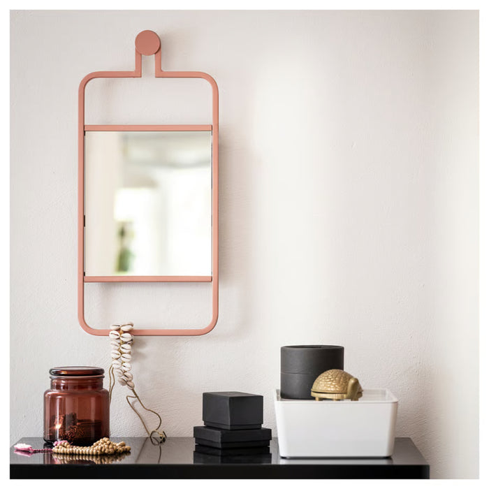 Ikea GRANVÅG Mirror, wall Hanging/Pink, 22x48 cm with VINARN Washcloth, Light Yellow, 30x30 cm