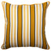 Striped pillow with yellow, white, and black pattern on a white background