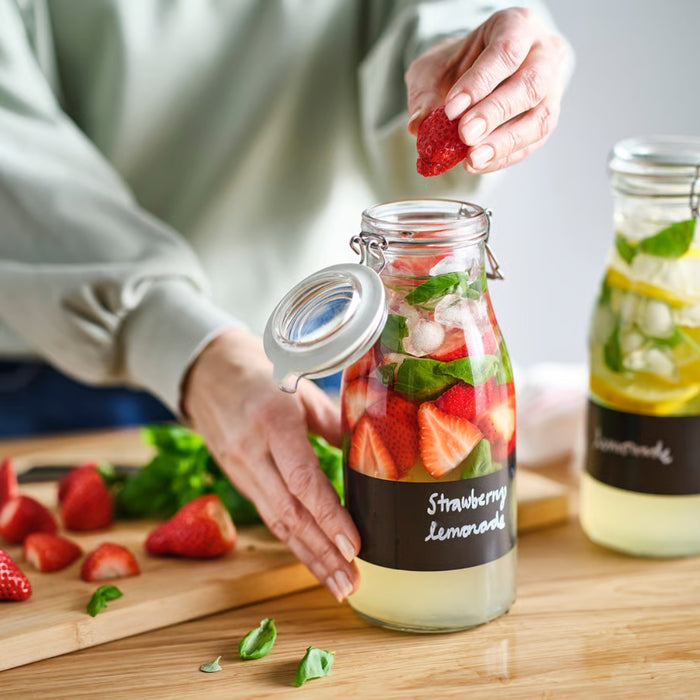 IKEA KORKEN Bottle shaped jar with lid, clear glass/black, 1 l