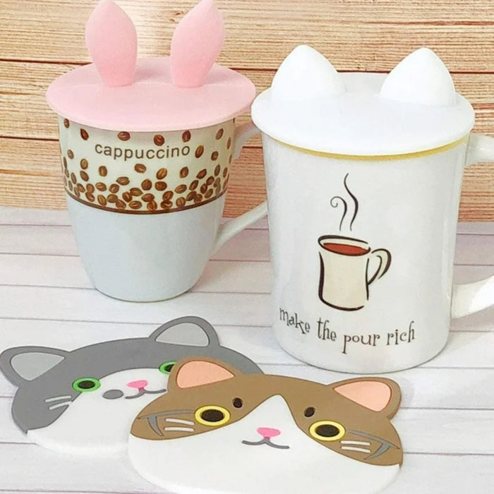 Digital Shoppy Silicone Cat Ears Round Non-toxic Universal Water Cup Lid