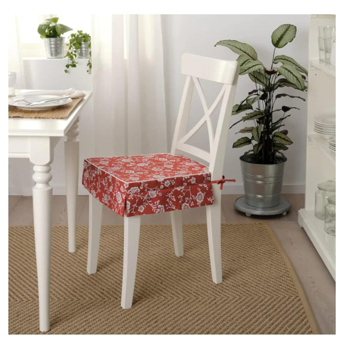 IKEA INNER Cushion Pad White Soft 50x50 cm with MYGGBLOMSTER Cushion Cover Bright Pink Multicolour 50x50 cm and ELSEBET Chair Pad Red 43x42x4 cm