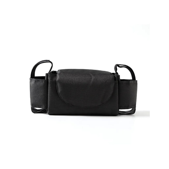 Black camera bag with shoulder straps on a white background