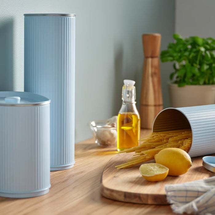 IKEA BETTHAJ Tin with lid, for spaghetti/pale blue, 2.6 l