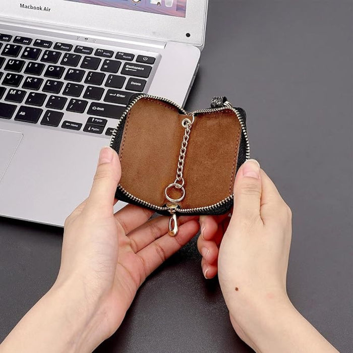 Digital Shoppy Litchi Pattern Leather Car Key Case – Zipper Pouch with Key Ring