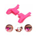 Pink eyelash curler with close-up insets showing its use on eyes.