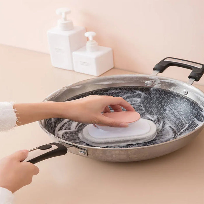 Digital Shoppy Multifunctional Cleaning Brush – Pink Sponge Scrubber for Pots, Gas Stove & Kitchen Surfaces