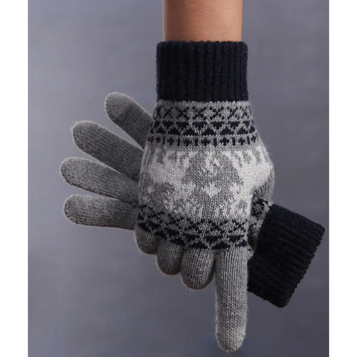 Digital Shoppy Women's Gloves Winter Warm Thickened Five-finger Riding Finger Gloves (Navy Blue Light Gray)