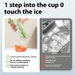 Ice cube tray with freshly frozen cubes inside clear storage box