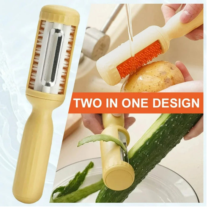 Digital Shoppy 2-in-1 Vegetable Brush & Peeler – Yellow Multifunctional Kitchen Tool
