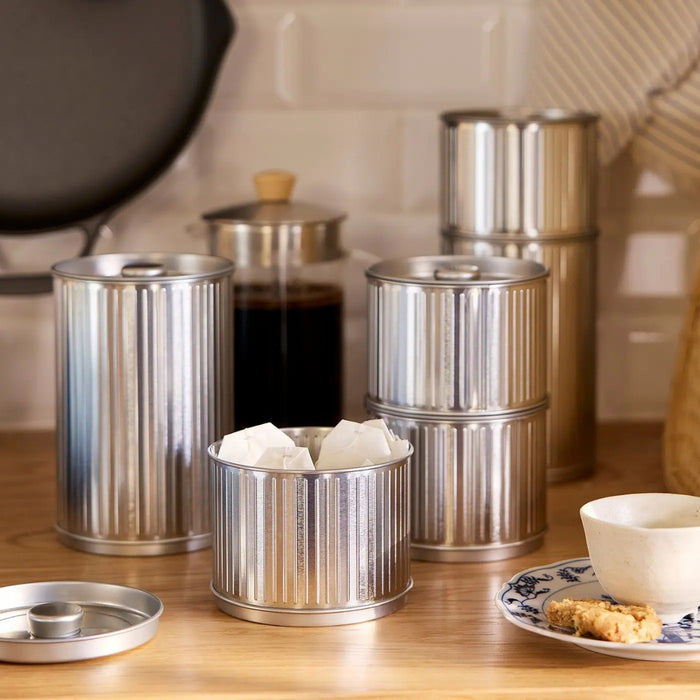 IKEA BETTHAJ Tin with lid, for coffee/tea/silver color
