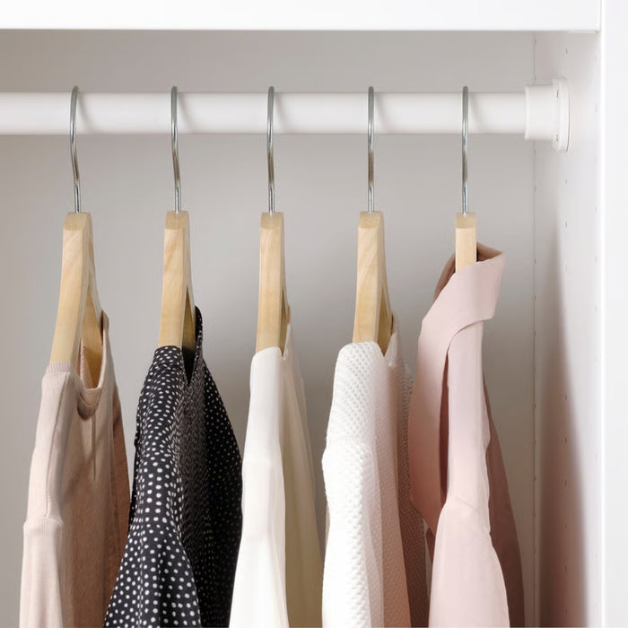 IKEA HJÄLPA Wardrobe Set: 60-100cm Adjustable Clothes Rail, 5 Wood Hangers & 5 Clothes Covers