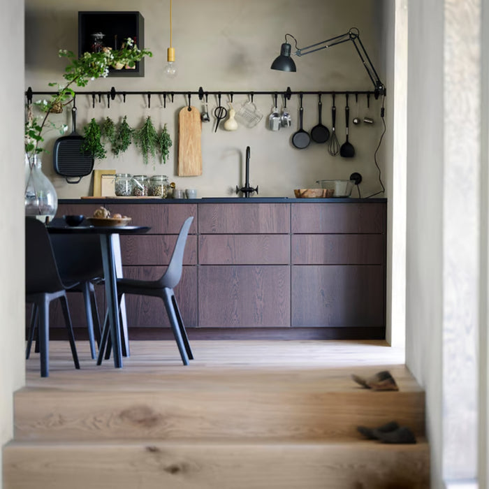 IKEA HULTARP Kitchen Set: 60cm Matte Black Rail & 5-Pack Matching Hooks