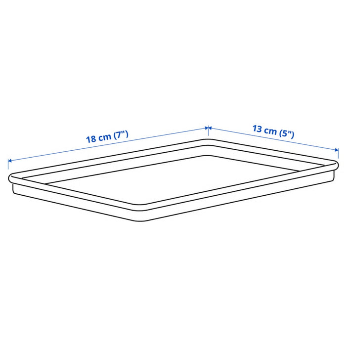 Light grey IKEA KUGGIS Lid (13x18 cm, 5x7"), precisely measured with labeled dimensions. Rectangular plastic cover with raised edges, designed for seamless compatibility with KUGGIS storage boxes.-90599160