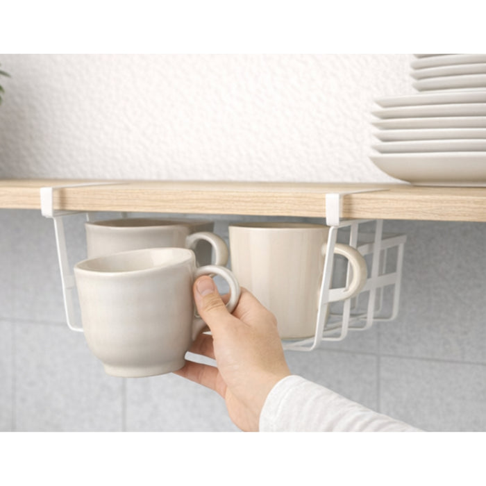 IKEA Kitchen Storage & Coffee Mug Set - PÅLYCKE Clip-on Mesh Basket, FÄRGKLAR Glossy Beige (37cl) & SANDSKÄDDA Light Grey-Beige (27cl) Mugs Set