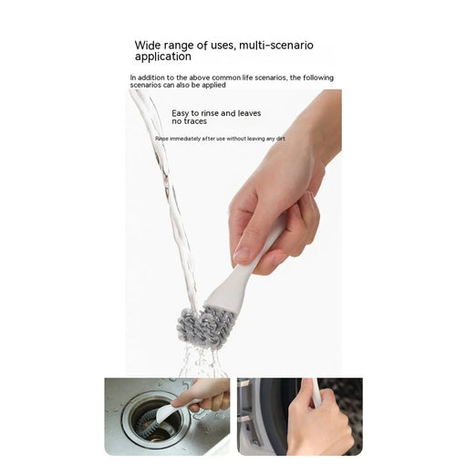 Digital Shoppy cleaning brush – rinsed under water, shown cleaning washing machine and drain areas