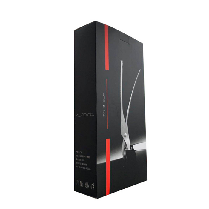 Stainless steel anti-scalding clip with black non-slip handle on white background