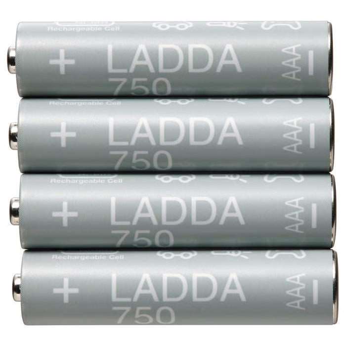 IKEA KUPONG Alarm Clock Black 7x6 cm with LADDA Rechargeable Battery AAA 750mAh 4 Pack and VINNINGE Battery Charger White