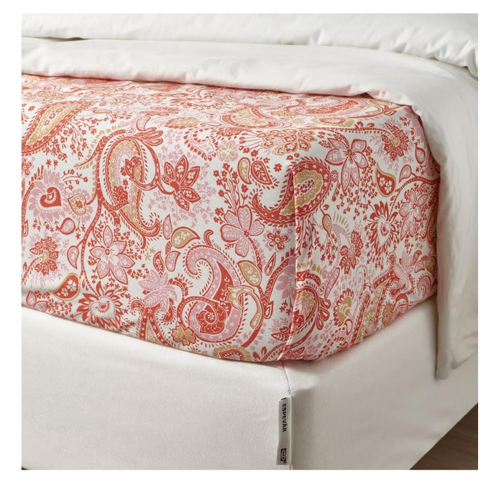 IKEA RODGERSIA Botanical Bedding Set: Pink/White Flat Sheet (150x260cm) & Matching Pillowcase