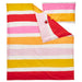 Striped blanket with red, yellow, pink, and white colors on a white background