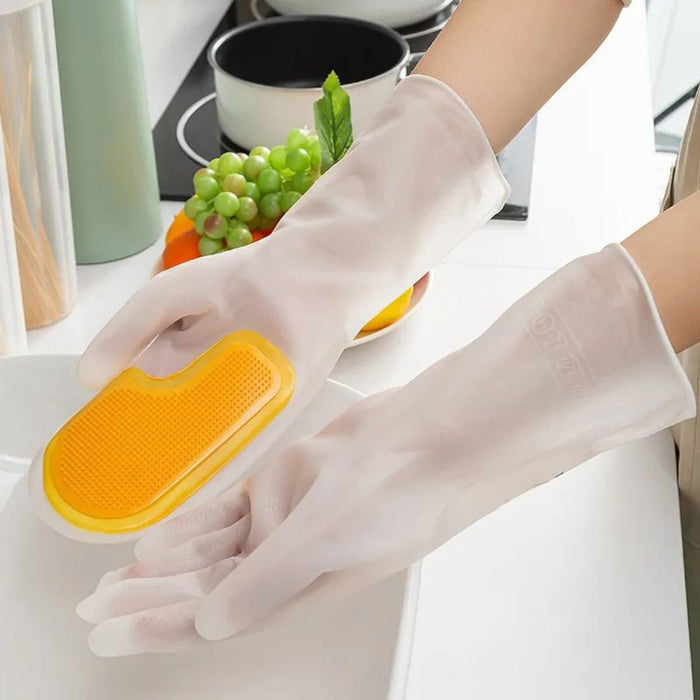 Digital Shoppy 1 Pair Kitchen Cleaning Silicone Dishwashing Gloves, yellow/white