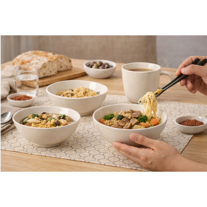 IKEA Hosting Set: LJUVARE Gold-Tone Table Runner & 4-Pack FÄRGKLAR Glossy Beige Bowls & Mugs