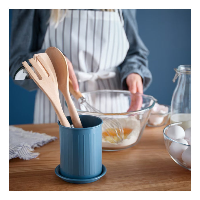 Ikea VÄLVÅRDAD Cutlery stand, dark grey-blue/galvanised, 13 cm (5 ") with AROMATISK Hand Towel, green, 40x 70 cm