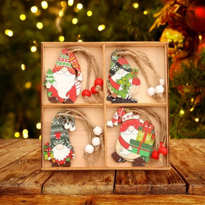 Digital Shoppy 12pcs Wooden Santa Claus Ornaments – Christmas Tree Pendants