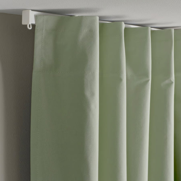 IKEA BENGTA Block-out curtain, 1 piece, green/with heading tape, 210x250 cm with VIDGA Single track rail, included ceiling fittings/white140 cm