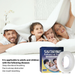Smiling family with snoring tape box and roll, highlighting use for sleep-disordered breathing and mouth breathing