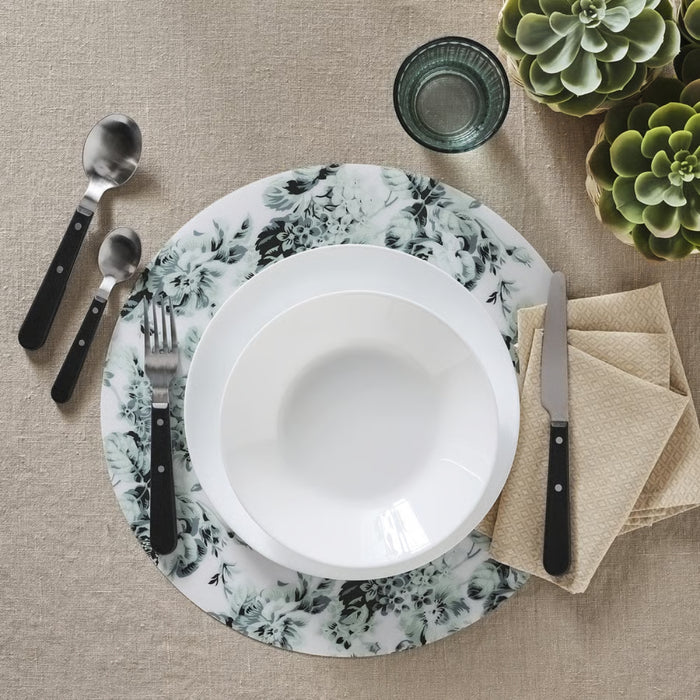 IKEA 18-Piece Dining Set: SMAKSINNE Floral Placemats & OFTAST Tempered Glass Plates (Service for 6)