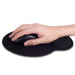 Digital Shoppy black silicone mouse pad with built-in wrist guard, shown in use with a black wired mouse. A hand rests comfortably on the ergonomic wrist support, while three identical mouse pads are displayed below—highlighting its consistency and suitability for long hours of computer work or gaming -1595811 13048945.